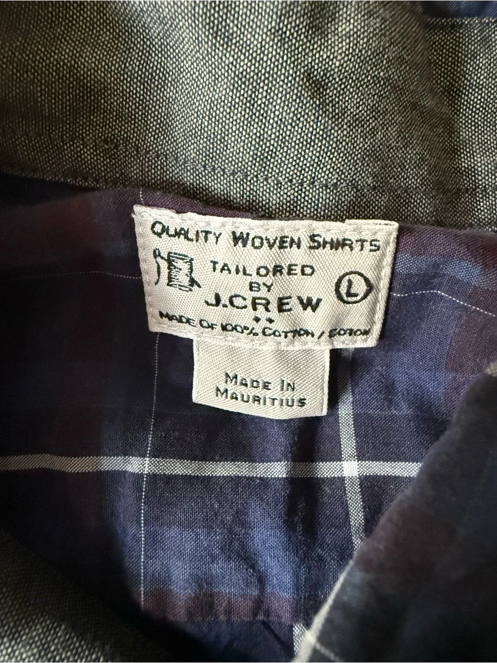J. Crew Navy and Purpulish Plaid Button-Down size L excellent condition!